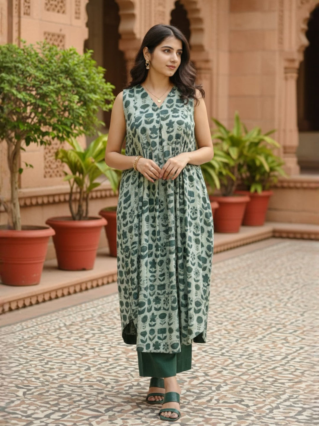 Green Straight Cotton Pants