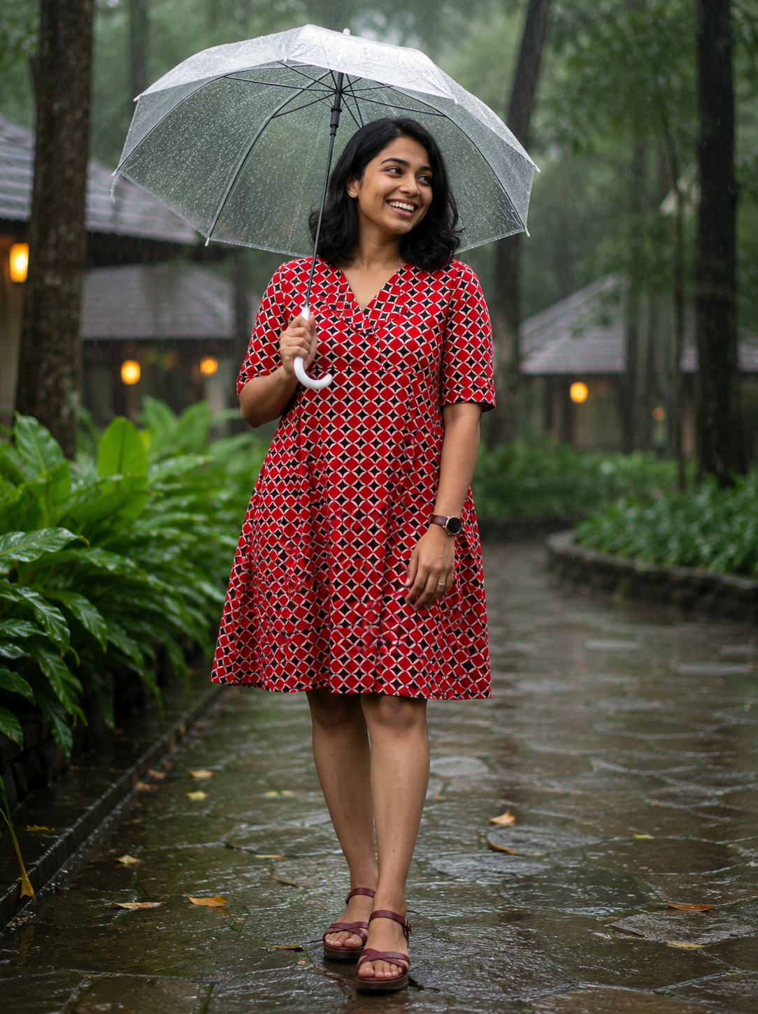 Red Tile Rain Dress