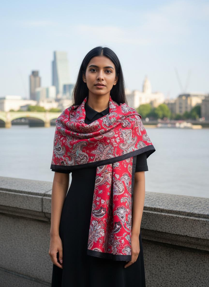 Red Printed Silk Scarf