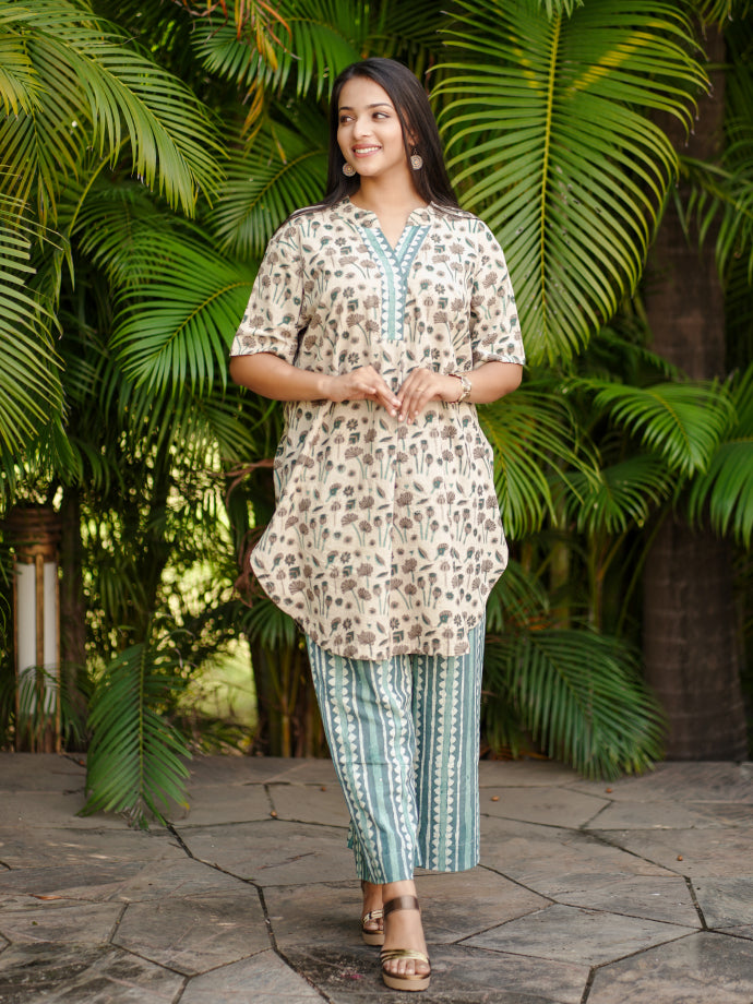 Teal Safari Cotton Co-Ord Set