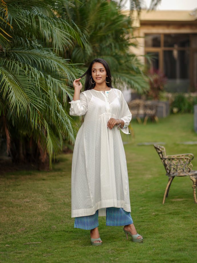 Satrangi Pankh White Cotton Kurta