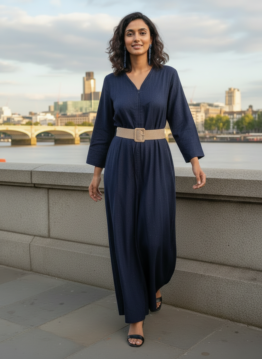 Navy Blue Cotton Jumpsuit