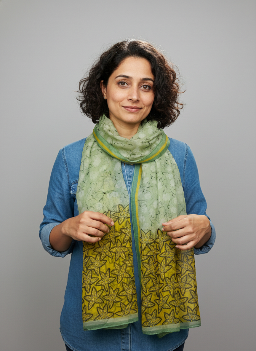 Yellow-Green Printed Silk Scarf (Copy)