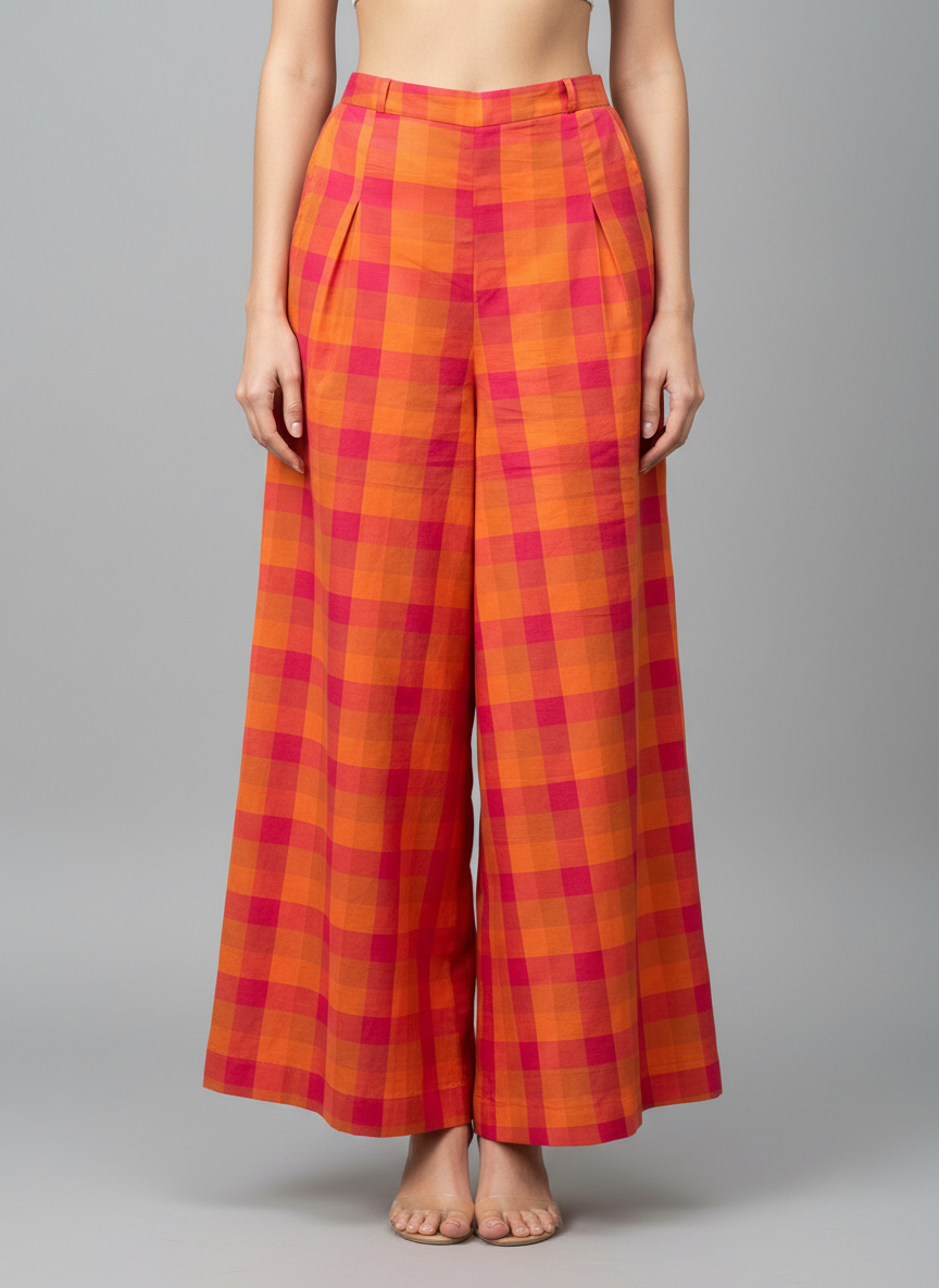 Tangerine Plaid Wide Legs
