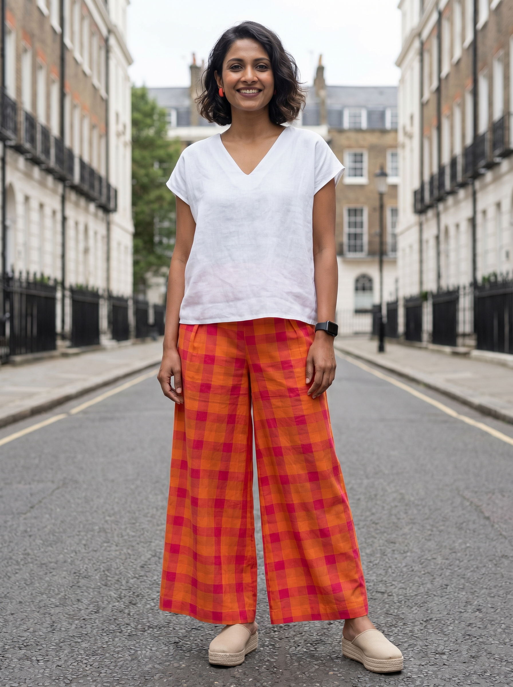 Tangerine Plaid Wide Legs