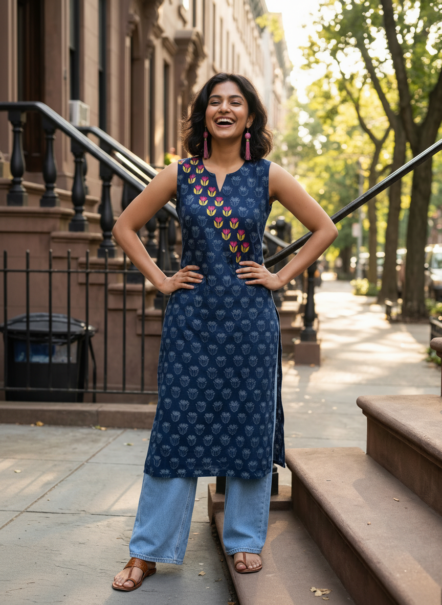 Indigo Lotus Blooms Kurta
